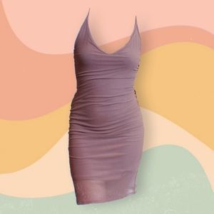 Sheer Light Purple V Neck Bodycon Dress, Size M